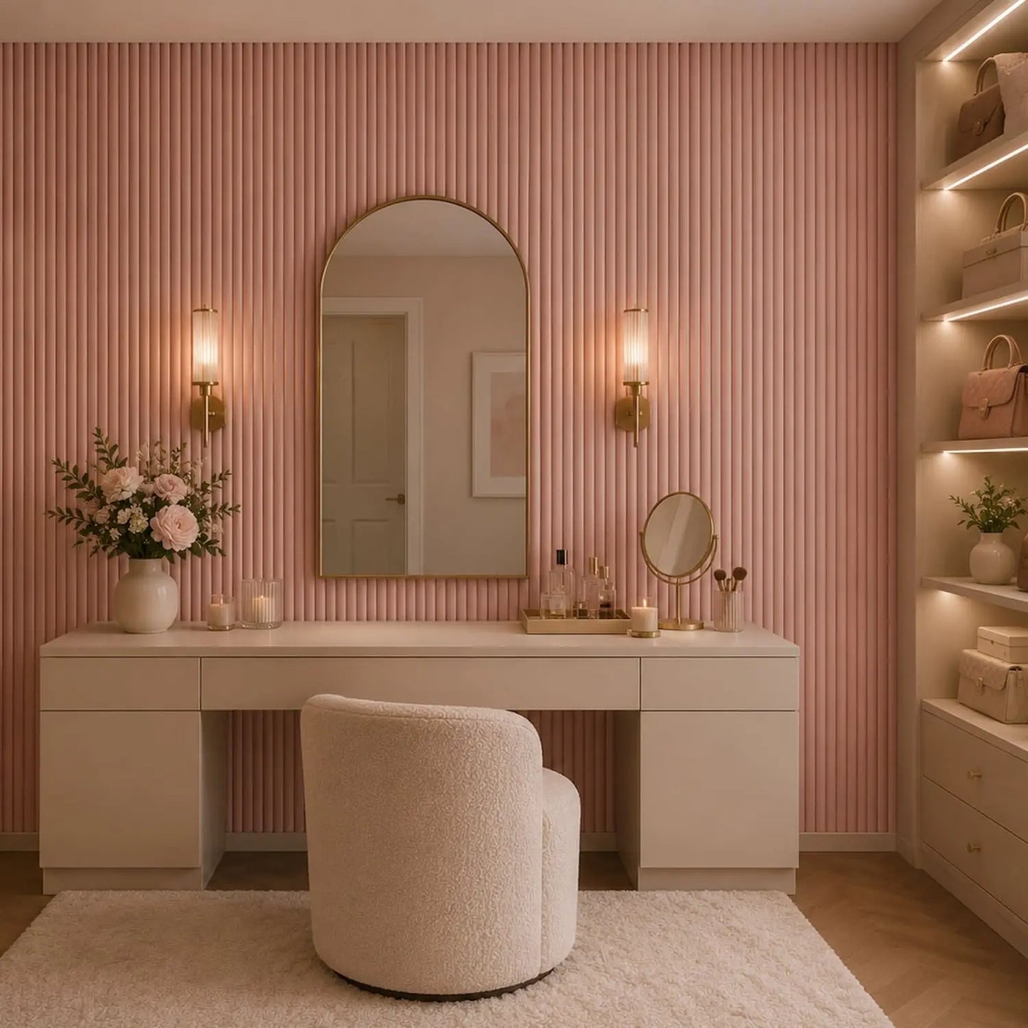 Large Fluted Wall Panels in Dusky Pink - 240cm x 60cm