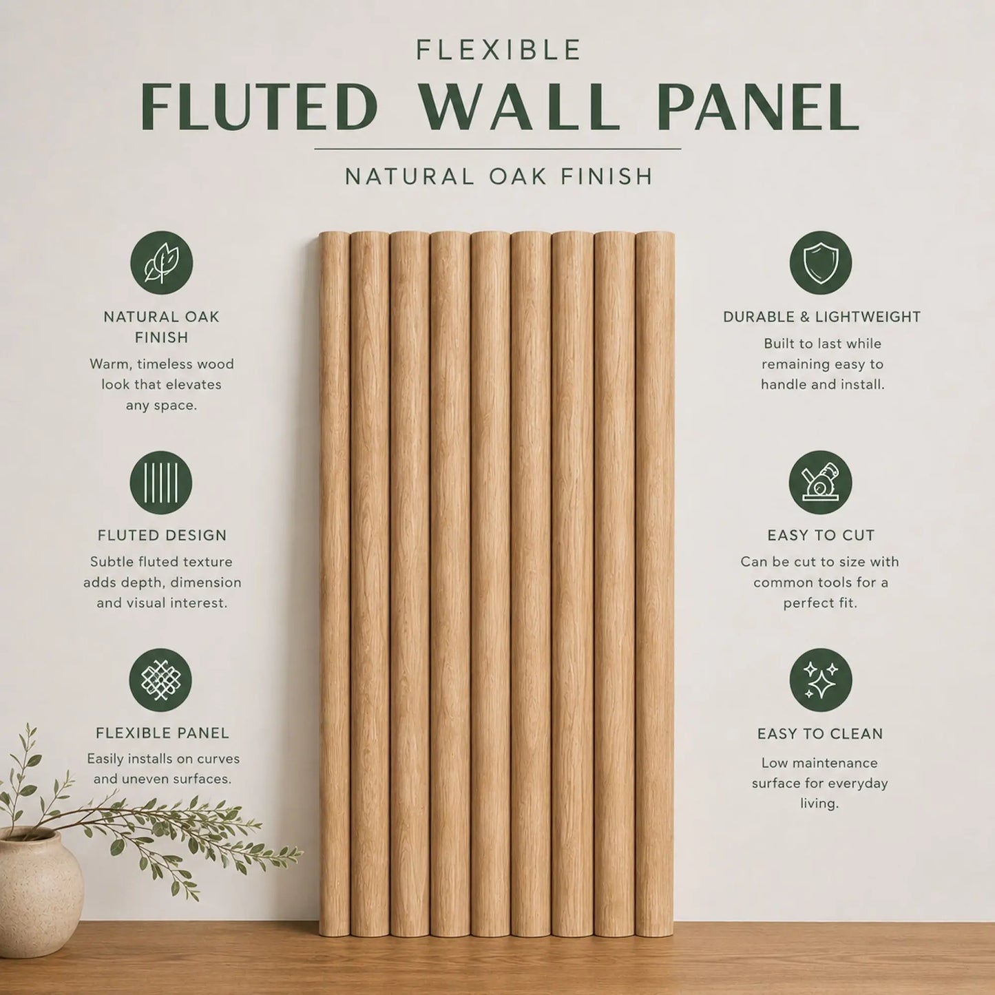 Large Fluted Wall Panels in Natural Oak - 240cm x 60cm