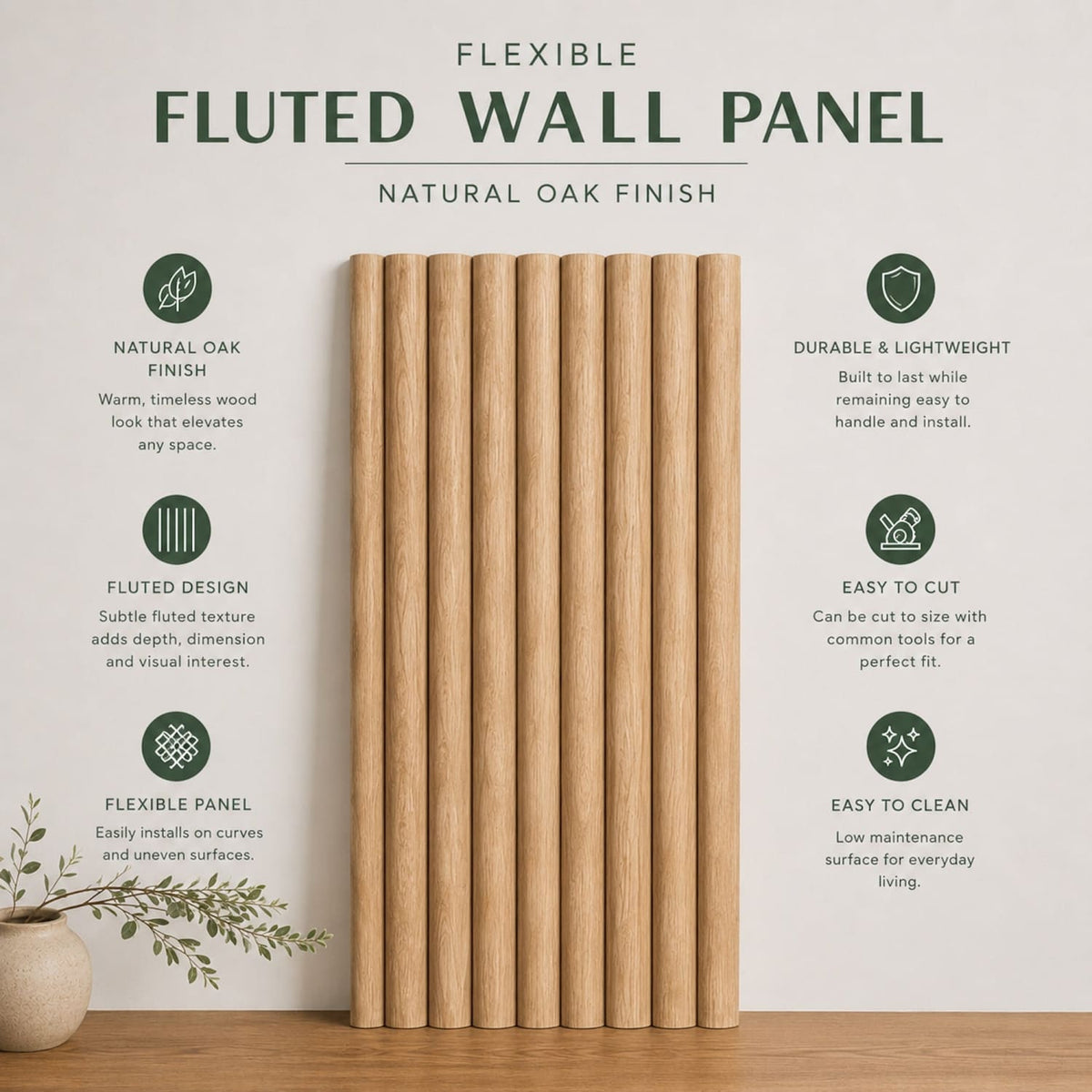 Large Fluted Wall Panels in Natural Oak - 240cm x 60cm