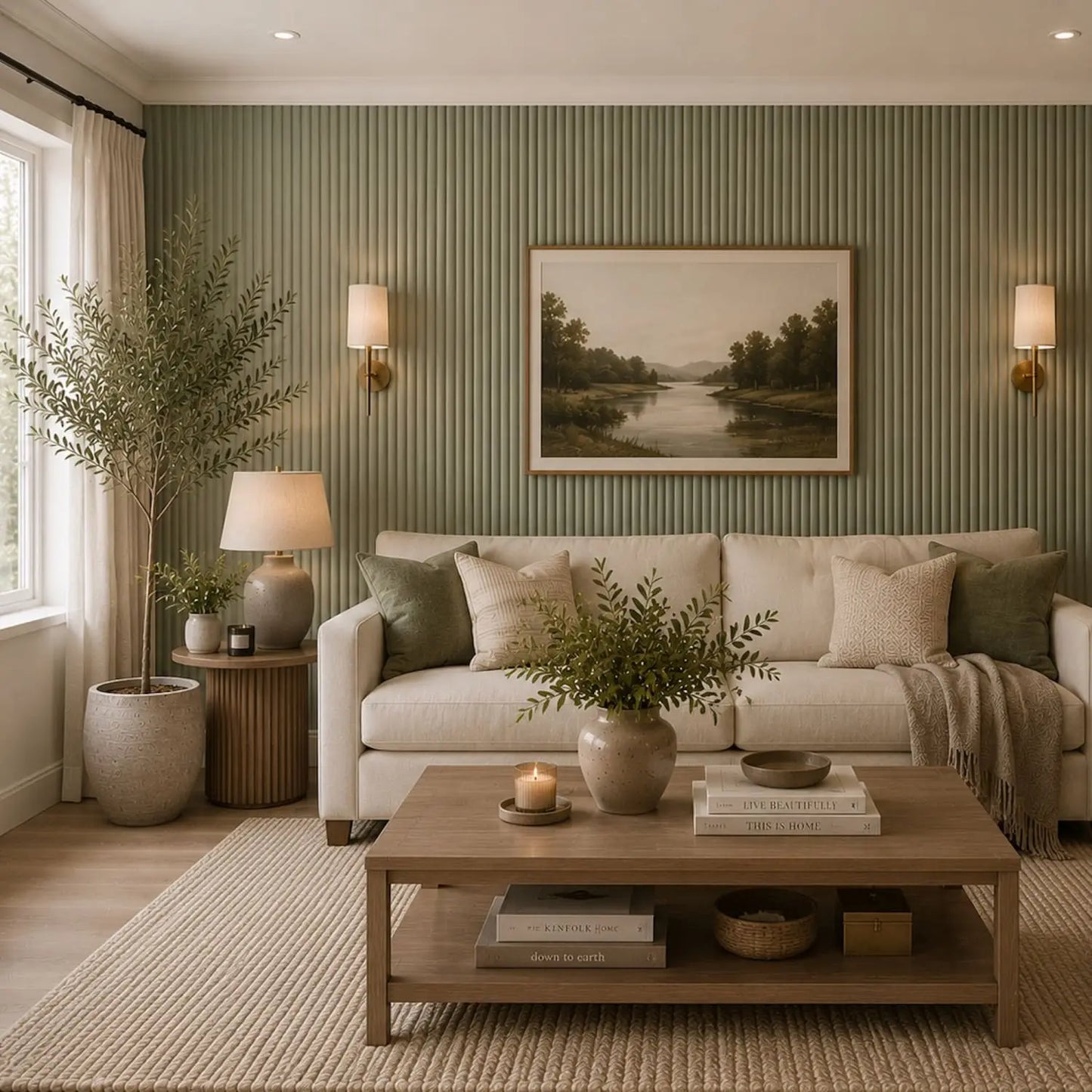 Large Fluted Wall Panels in Vintage Sage Green - 240cm x 60cm