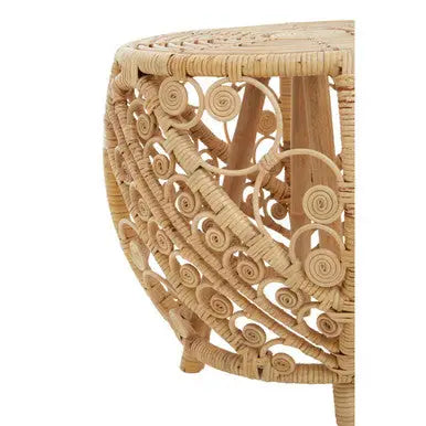 Large Natural Rattan Side Table with Tight Weave and Scrolled Detail, Mataram