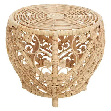 Large Natural Rattan Side Table with Tight Weave and Scrolled Detail, Mataram