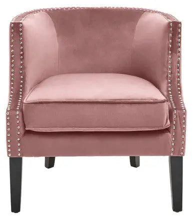Pink Velvet Studded Accent Chair – Soft Glam Bedroom & Living Room Chair