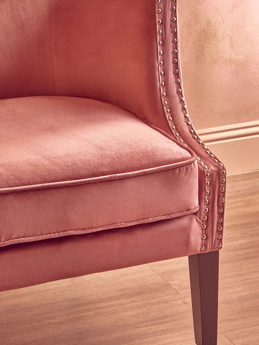 Pink Velvet Studded Accent Chair – Soft Glam Bedroom & Living Room Chair