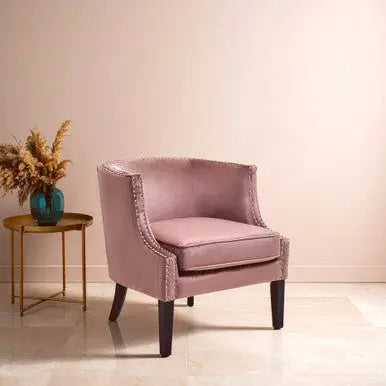 Pink Velvet Studded Accent Chair – Soft Glam Bedroom & Living Room Chair