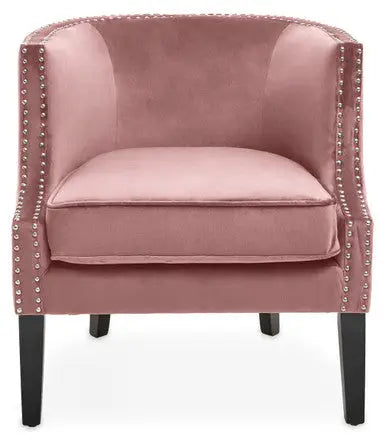Pink Velvet Studded Accent Chair – Soft Glam Bedroom & Living Room Chair