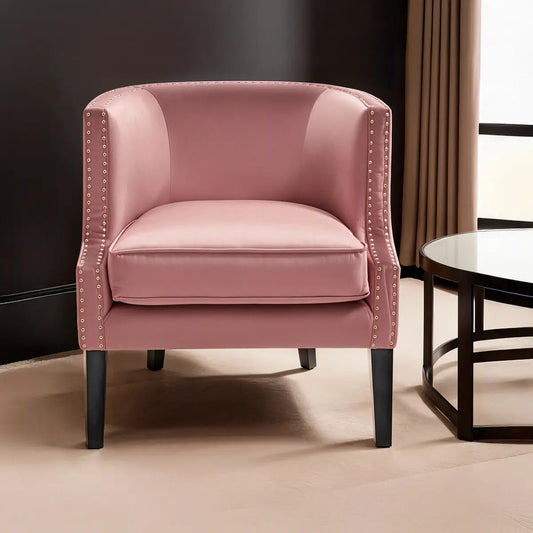 Pink Velvet Studded Accent Chair – Soft Glam Bedroom & Living Room Chair