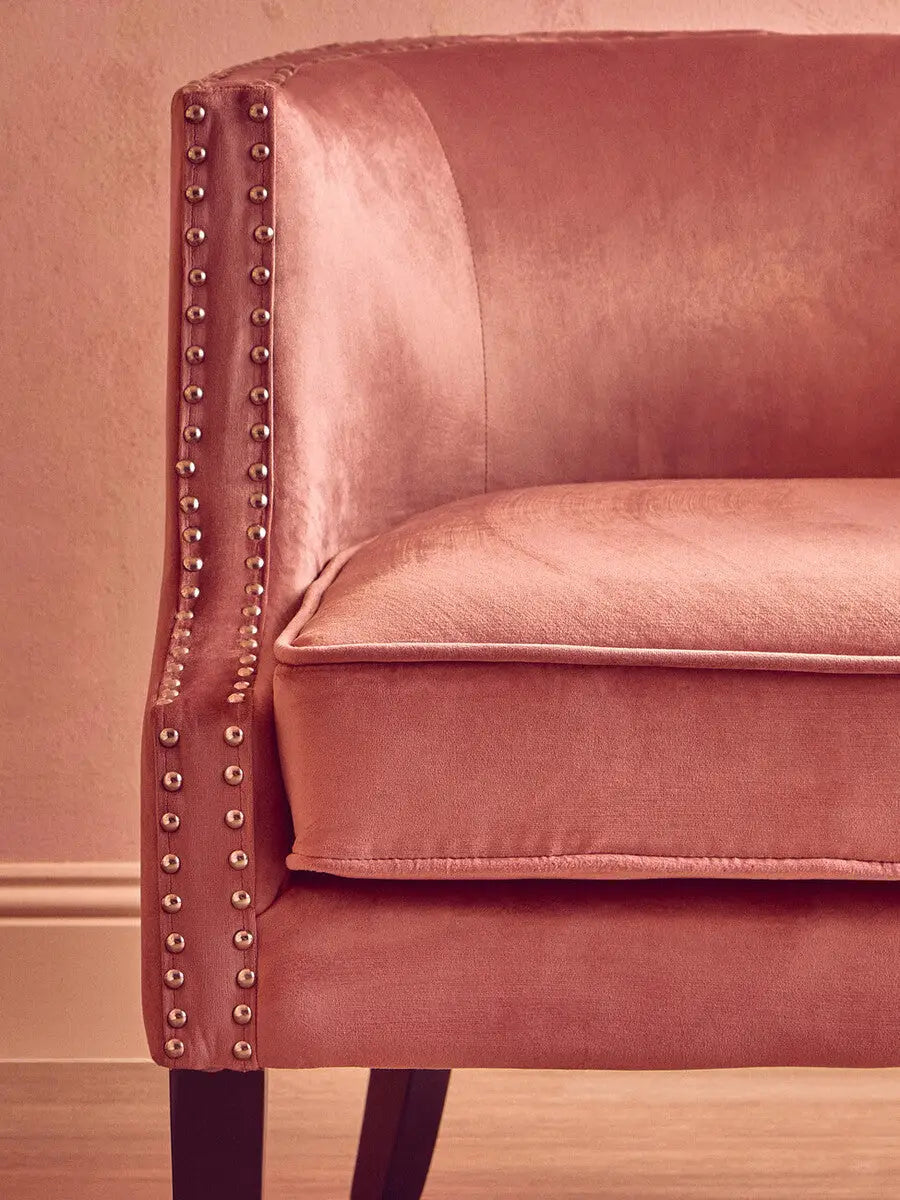 Pink Velvet Studded Accent Chair – Soft Glam Bedroom & Living Room Chair