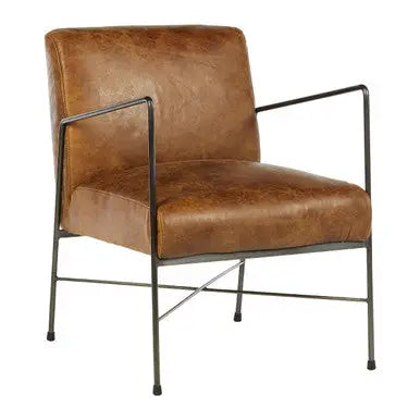 Light Brown Genuine Leather and Iron Lounge Chair | Hoxton