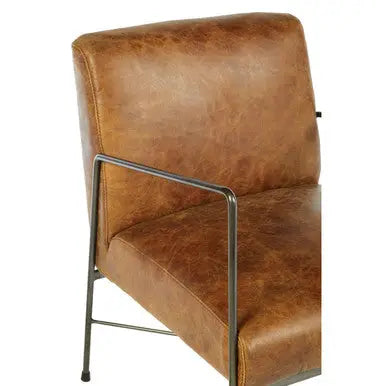 Light Brown Genuine Leather and Iron Lounge Chair | Hoxton