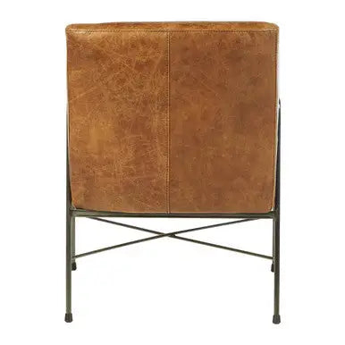Light Brown Genuine Leather and Iron Lounge Chair | Hoxton