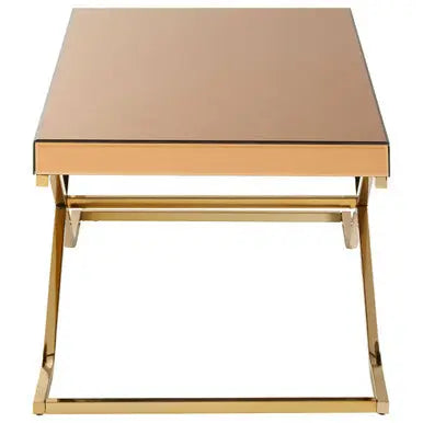Light Brown Glass Top Coffee Table with Gold Finish Iron Frame, Kensington Townhouse