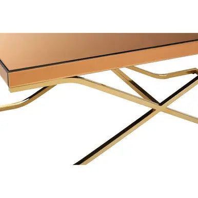 Light Brown Glass Top Coffee Table with Gold Finish Iron Frame, Kensington Townhouse