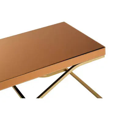 Light Brown Glass Top Coffee Table with Gold Finish Iron Frame, Kensington Townhouse