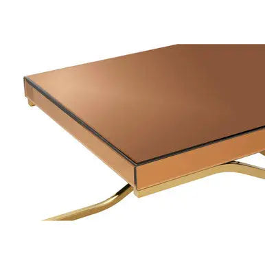 Light Brown Glass Top Coffee Table with Gold Finish Iron Frame, Kensington Townhouse