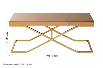 Light Brown Glass Top Coffee Table with Gold Finish Iron Frame, Kensington Townhouse