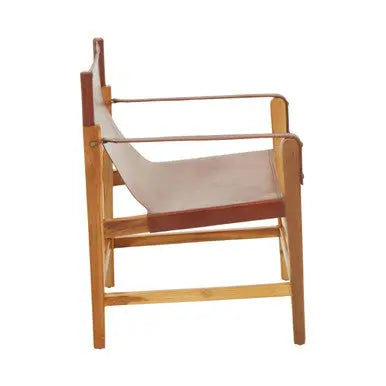 Light Brown Leather and Teak Wood Chair | Kendari