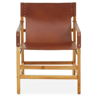 Light Brown Leather and Teak Wood Chair | Kendari
