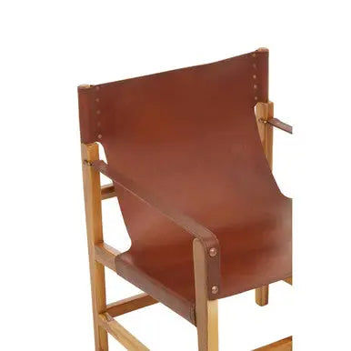Light Brown Leather and Teak Wood Chair | Kendari