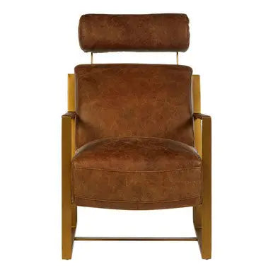 Light Brown Leather Lounge Chair with Iron Frame | Hoxton