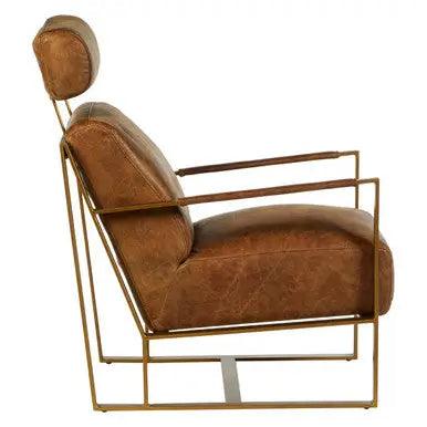 Light Brown Leather Lounge Chair with Iron Frame | Hoxton