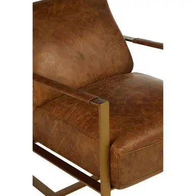 Light Brown Leather Lounge Chair with Iron Frame | Hoxton