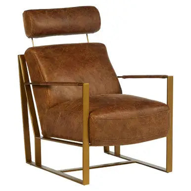 Light Brown Leather Lounge Chair with Iron Frame | Hoxton