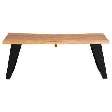 Live Edge Acacia Wood Top Coffee Table with Black Iron Legs, Surax