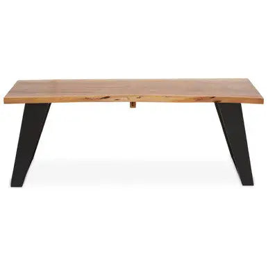 Live Edge Acacia Wood Top Coffee Table with Black Iron Legs, Surax