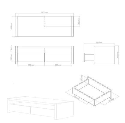 Loki Natural Oak Veneer Coffee Table with Black Gloss Finish Drawers