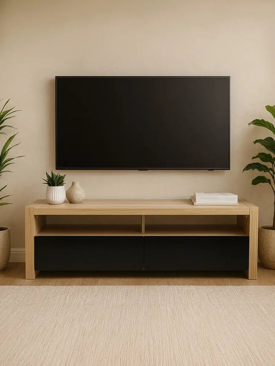 Loki Natural Oak Veneer Coffee Table with Black Gloss Finish Drawers