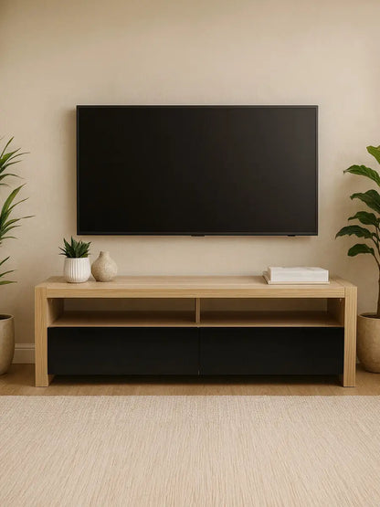 Loki Natural Oak Veneer Coffee Table with Black Gloss Finish Drawers