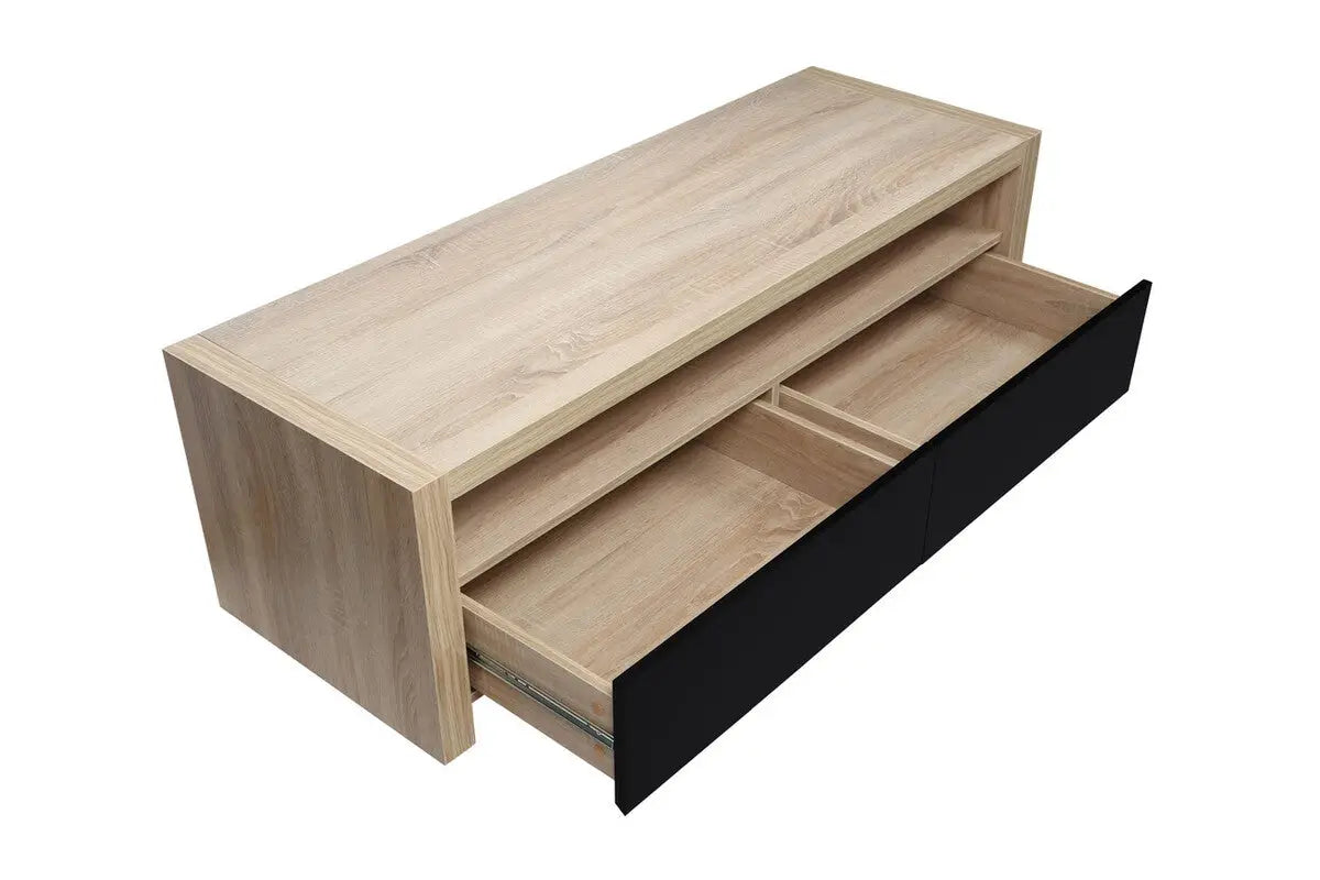 Loki Natural Oak Veneer Coffee Table with Black Gloss Finish Drawers