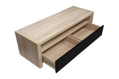 Loki Natural Oak Veneer Coffee Table with Black Gloss Finish Drawers