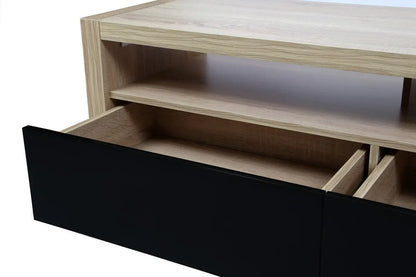 Loki Natural Oak Veneer Coffee Table with Black Gloss Finish Drawers