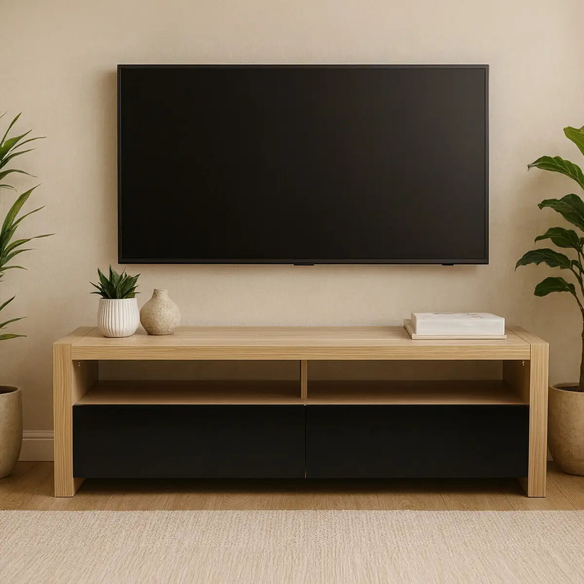 Loki Natural Oak Veneer Coffee Table with Black Gloss Finish Drawers