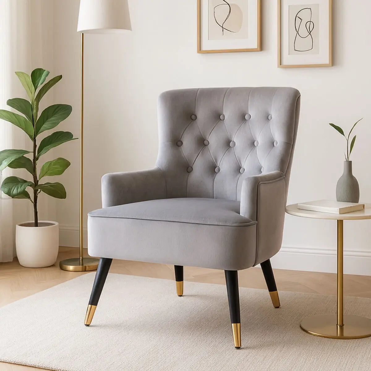 Loretta Grey Velvet Tufted Chair
