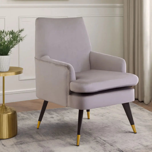 Loretta Mink Velvet Accent Chair With Wooden Legs