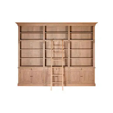 Lyon Grey Wash Oak Wood Large Bookcase with Ladder