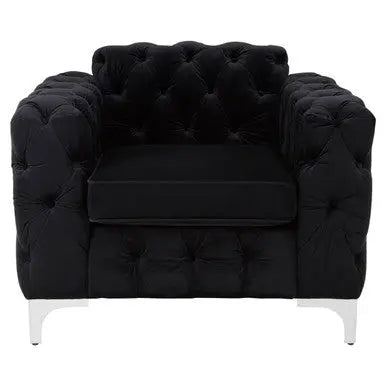 Madina Black Velvet Chesterfield Chair with Silver Finish Feet