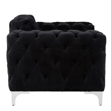 Madina Black Velvet Chesterfield Chair with Silver Finish Feet
