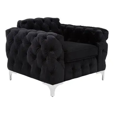 Madina Black Velvet Chesterfield Chair with Silver Finish Feet