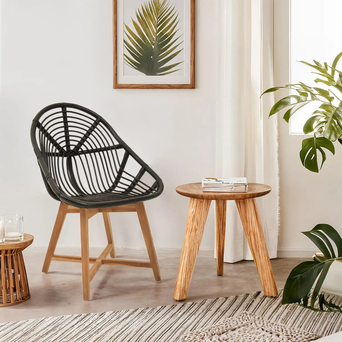 Manado Black Natural Rattan And Teak Chair