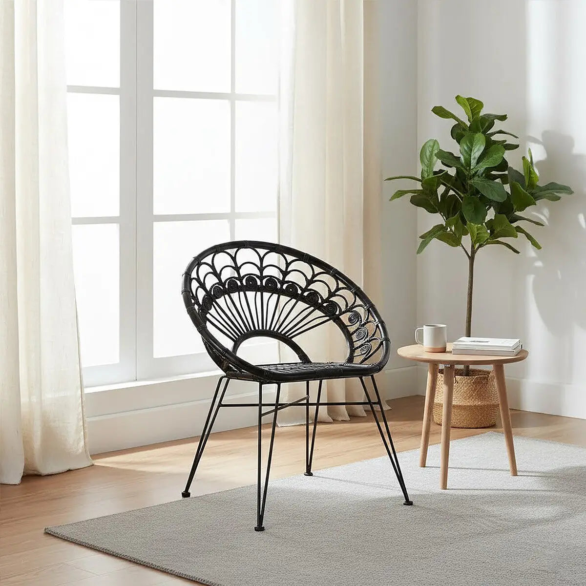 Manado Black Rattan Chair with Round Back