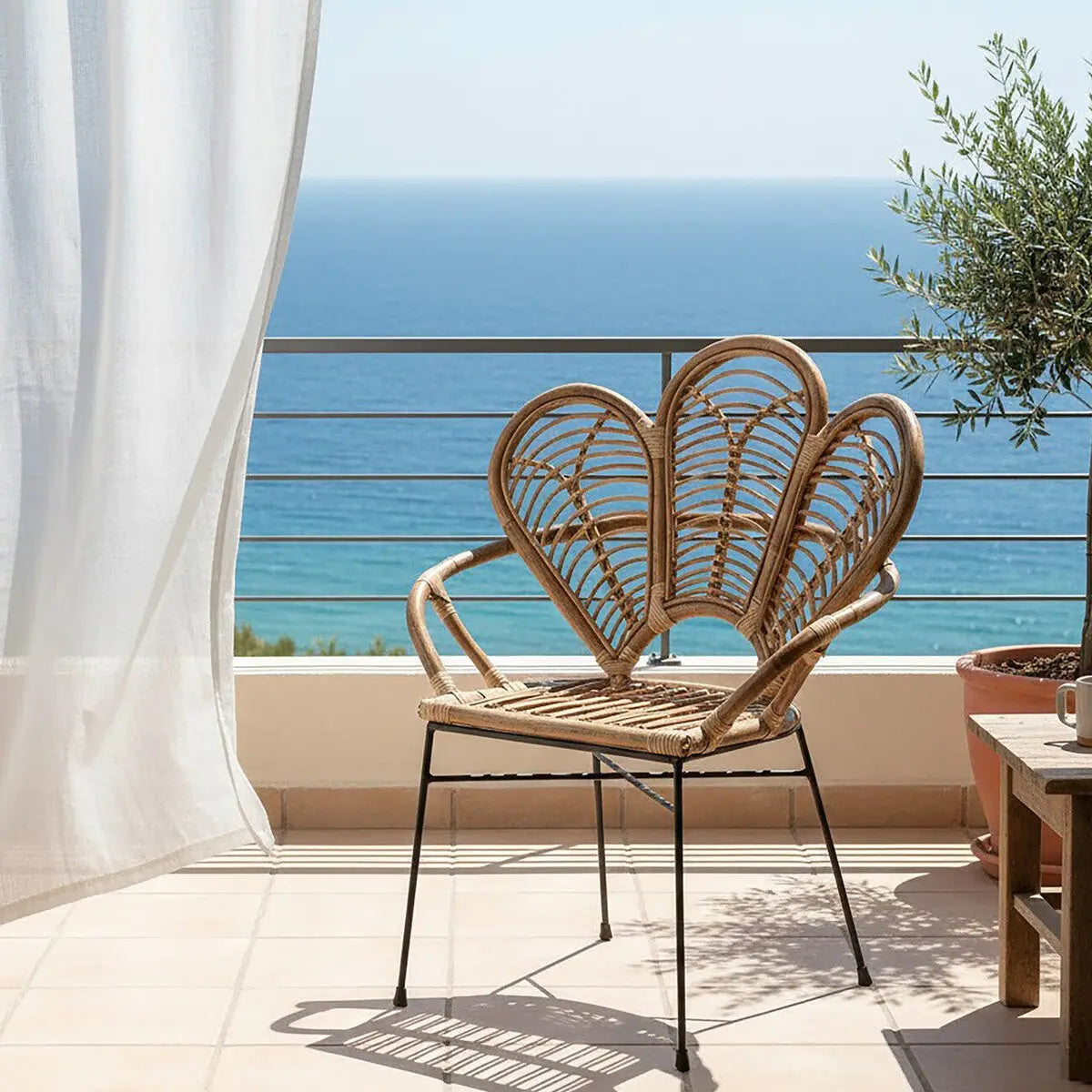 Manado Natural Rattan Armchair with Scalloped Back