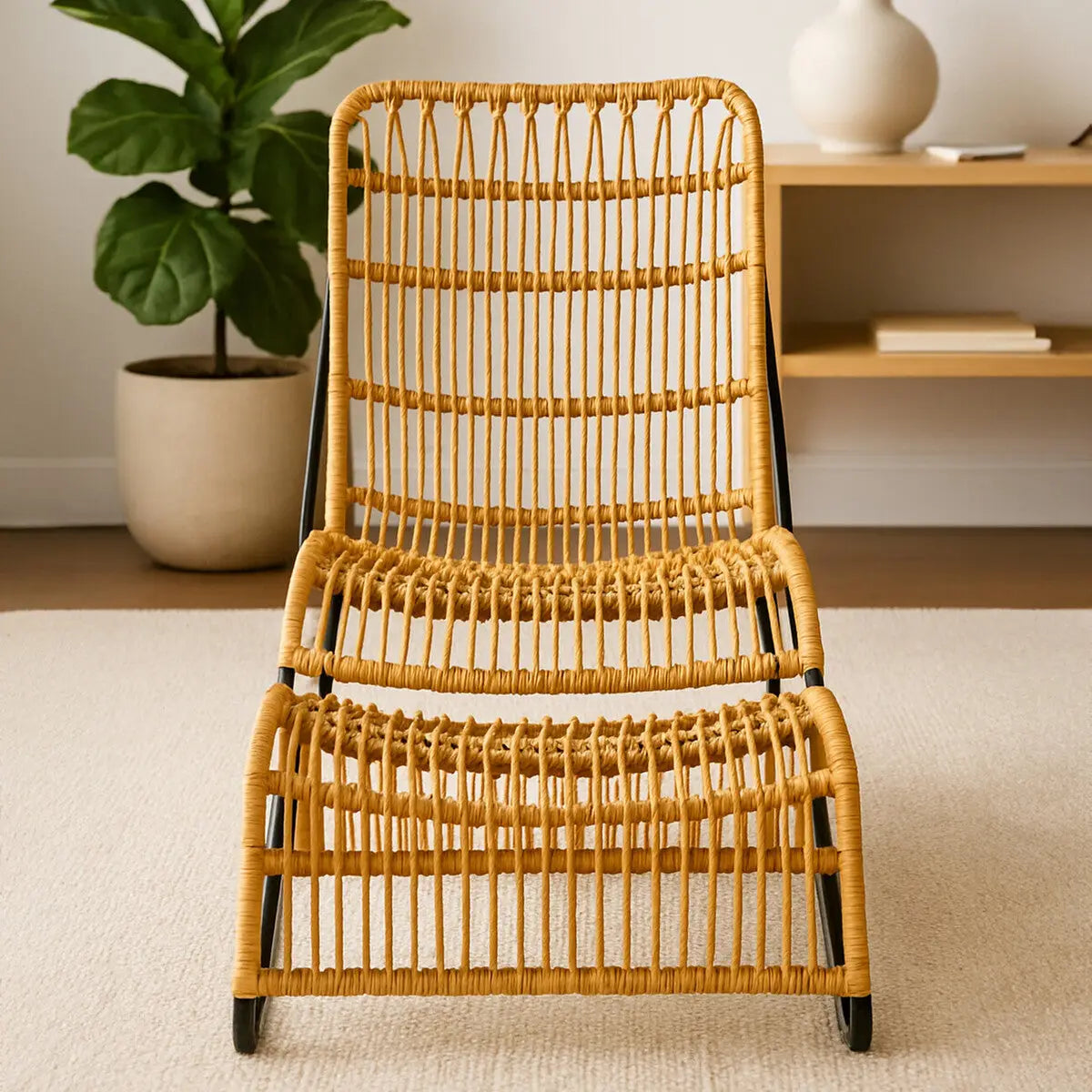 Manado Natural Rattan Chair and Footstool Set