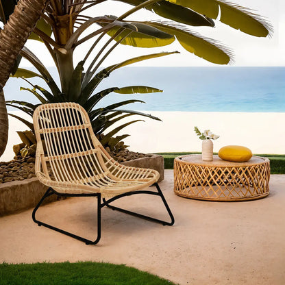 Manado Natural Rattan Lounge Chair with Black Finish Legs