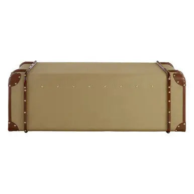Mango Wood Canvas Trunk Coffee Table with Genuine Leather Detail, Columbus