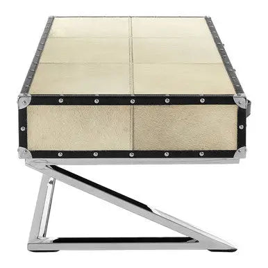 Mango Wood Three-Drawer Coffee Table with Leather Handles Black Trim and Stud Detailing, Kensington Townhouse
