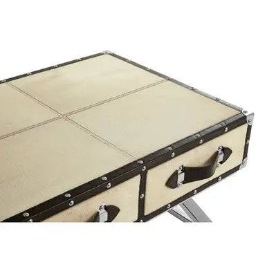 Mango Wood Three-Drawer Coffee Table with Leather Handles Black Trim and Stud Detailing, Kensington Townhouse